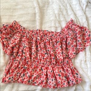 SHEIN Red and White Ruffled Crop Blouse